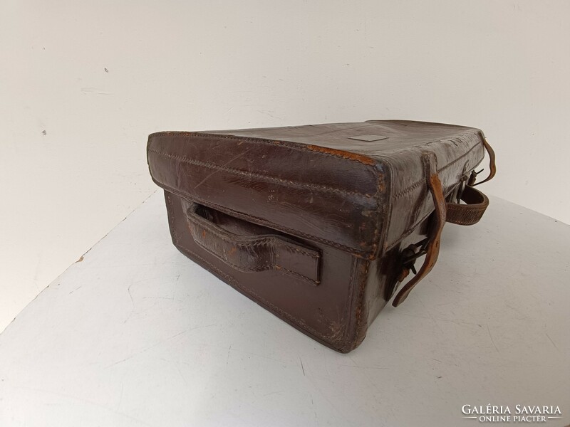 Antique tool bag suitcase suitcase with 3 handles costume film theater prop with damaged leather 723 8687