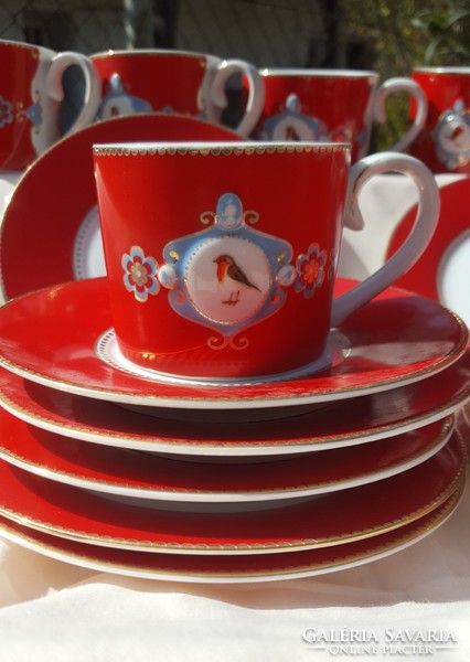 Pip Studio- Love Birds Medallion Red porcelán, kávés -reggeliző készlet