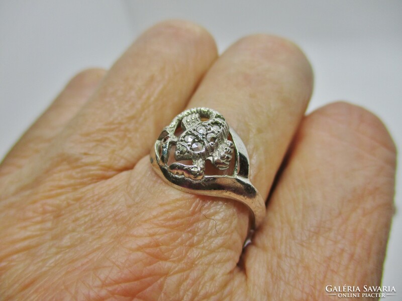 Beautiful antique horoscope marcasite silver ring Scorpio