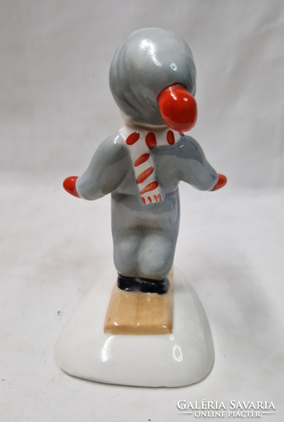 Old granite Kispest skiing boy ceramic figurine in perfect condition 13 cm.