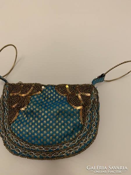 Beautiful Turquoise Gold Beaded Sequined Casual Evening Brocade Tote Bag