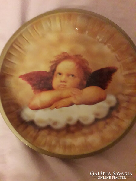 Karácsonyi fém tálca tányér angyalos  26 cm. Új.