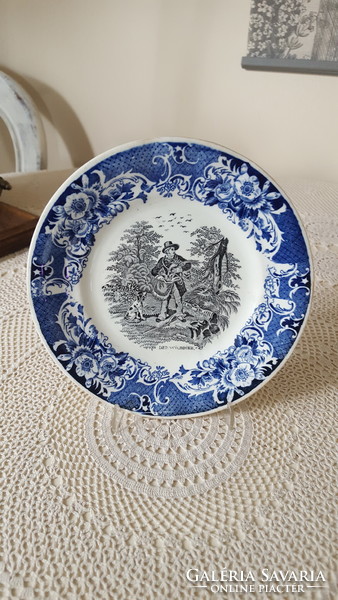 Antik Amberg jelenetes porcelán tányér
