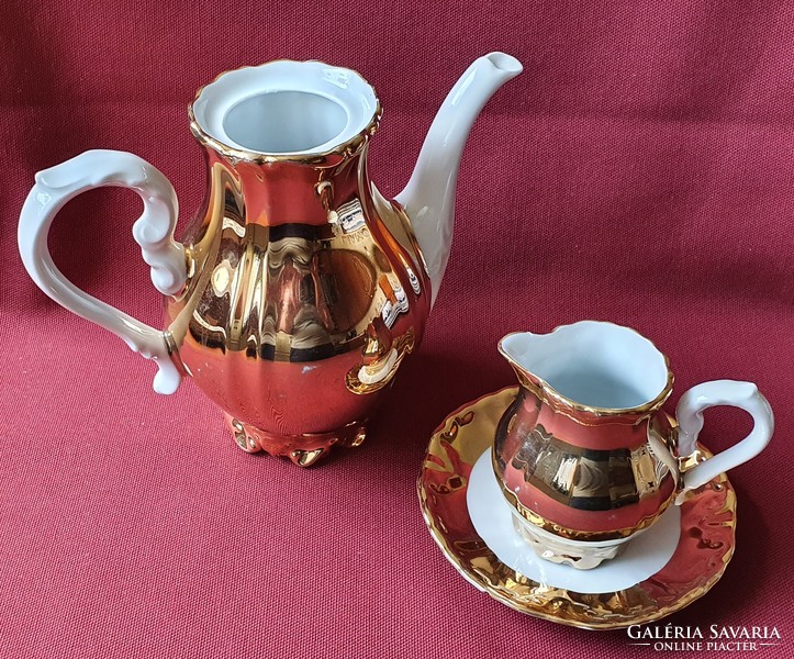 Richly gilded German porcelain coffee pot jug pouring plate mayer goudau bavaria Christmas