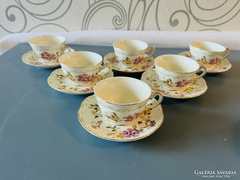 Zsolnay butterfly 6 mocha cups with 6 saucers