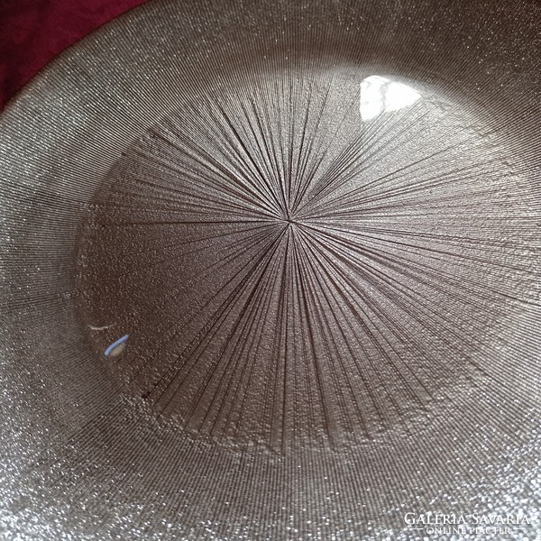 Különleges üveg kínáló tál, asztalközép 27 cm átmérőjű