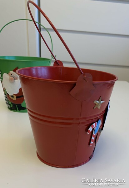 New with label Christmas colorful metal big bucket 26.5 cm with 3d metal application Santa snowflake Christmas tree