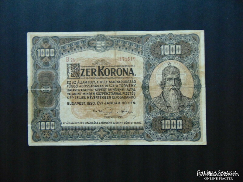 1000 korona 1920 BARNA SOR és Sorozatszám ritkább változat