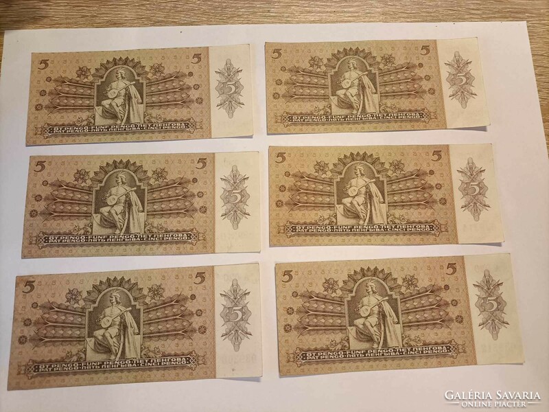 6 pieces of 1939 five pengő ef-aunc for sale