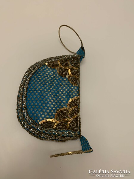 Gyönyörű türkiz arany gyöngyös flitteres alkalmi estélyi brokát kistáska táska