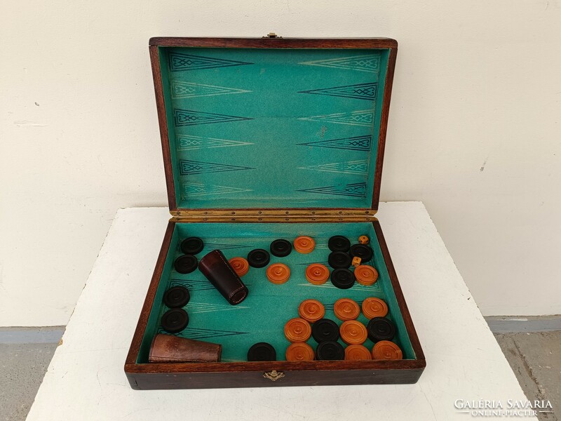 Antik backgammon társas játék ostábla arab játék dobozában 715 8677