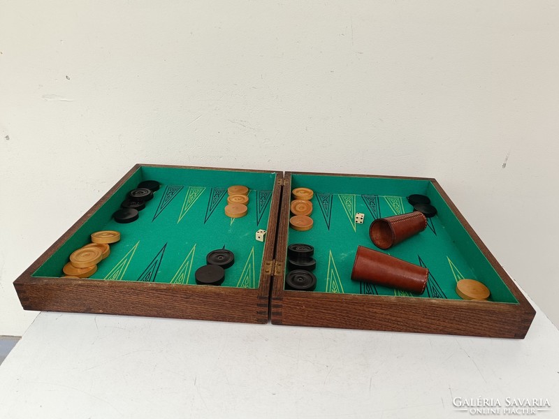 Antique backgammon board game Arabic game in box 716 8678