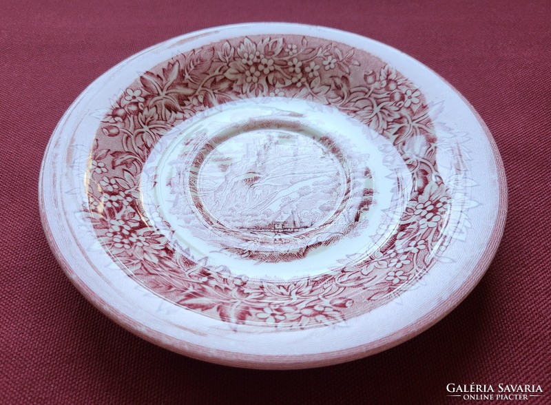 English burgundy scene porcelain saucer plate