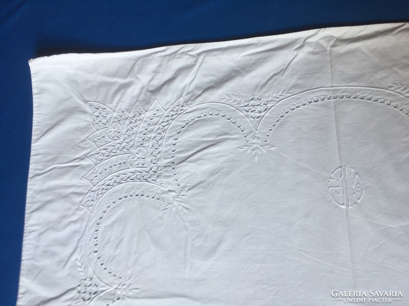 Two old white embroidered large pillowcases