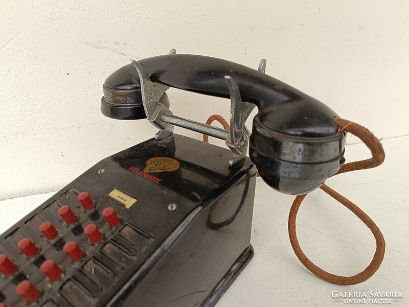 Antique table phone metal device with wooden base 717 8710