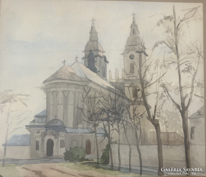 Ferencesek templom.Pécs,akvarell.