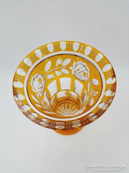 Haida csiszolt art-deco überfangos üvegváza, 16,6 cm