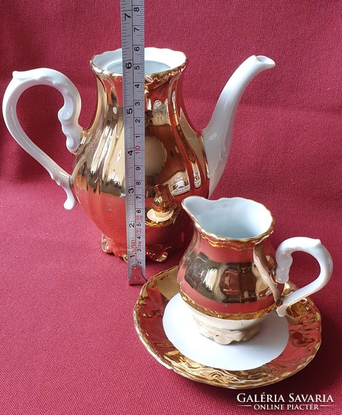 Richly gilded German porcelain coffee pot jug pouring plate mayer goudau bavaria Christmas