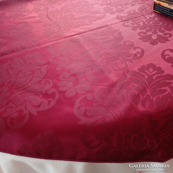 Burgundy, circular damask tablecloth, 170 cm in diameter