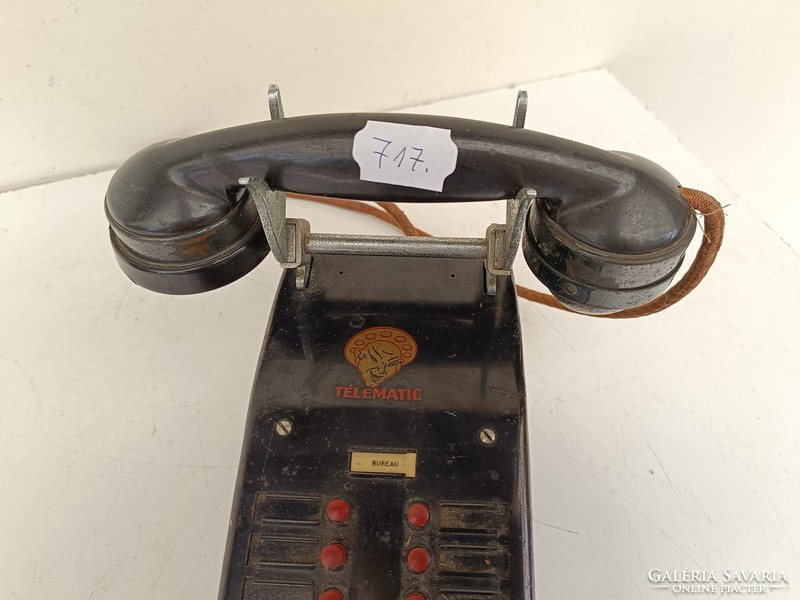 Antique table phone metal device with wooden base 717 8710