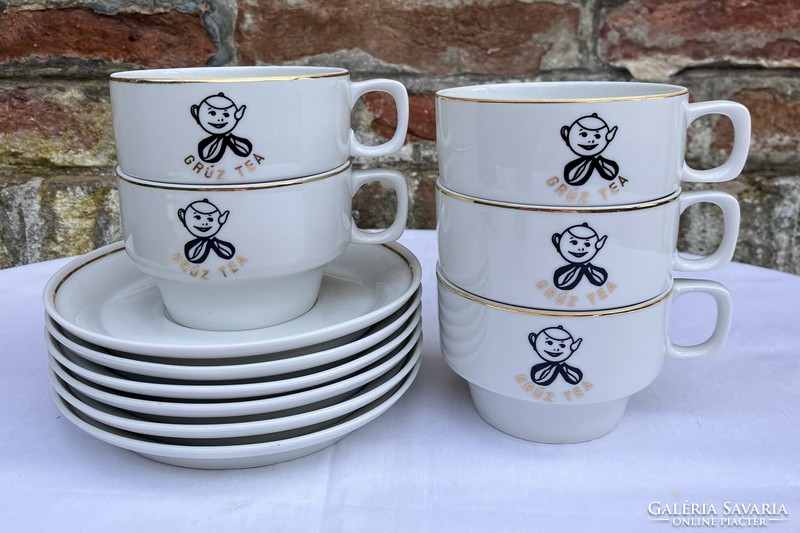 Ritka Hollóházi Grúz Tea porcelán teás csésze - bögre - pohár szett - teás készlet