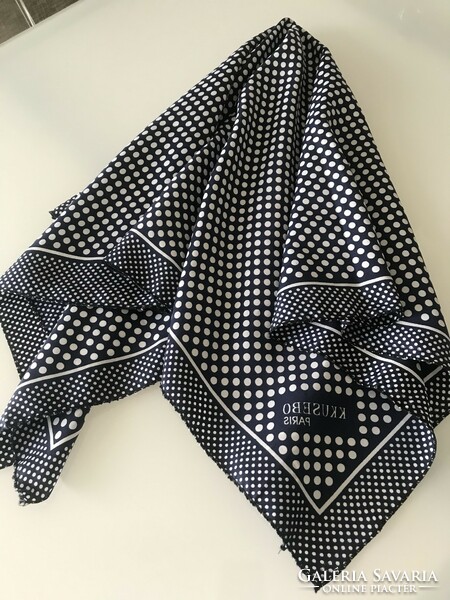 French scarf on a deep blue background with white dots, k.Kusebo paris