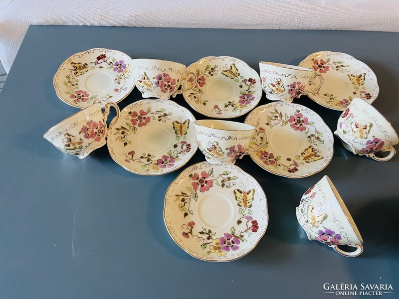 Zsolnay butterfly 6 mocha cups with 6 saucers