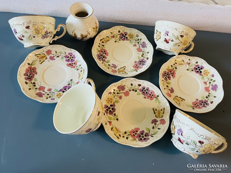 Zsolnay butterfly 4 tea cups with 4 saucers and 1 vase