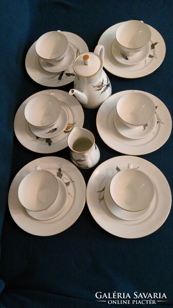 Marked 20-piece coffee set Freiberger gold-black rose-patterned porcelain from the 1970s