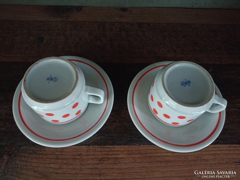 Zsolnay red polka dot coffee cup + base