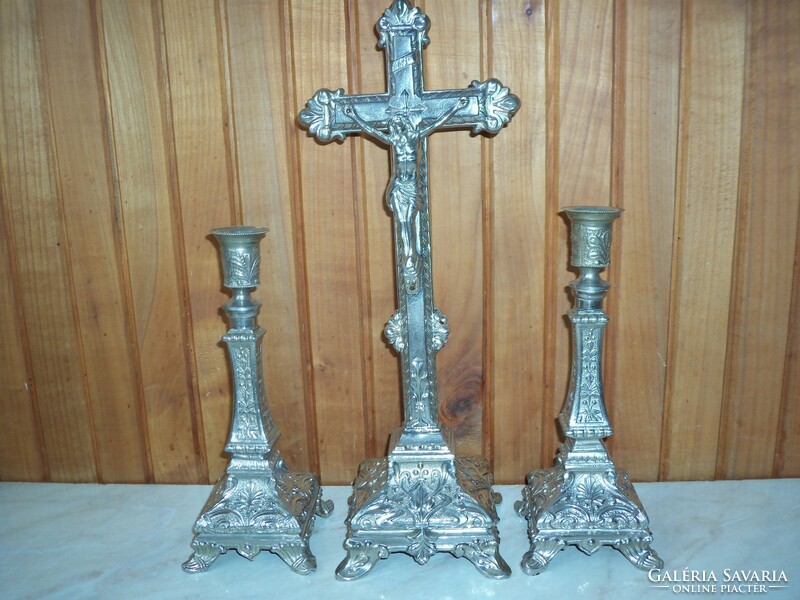 Antique cross crucifix with candle holders
