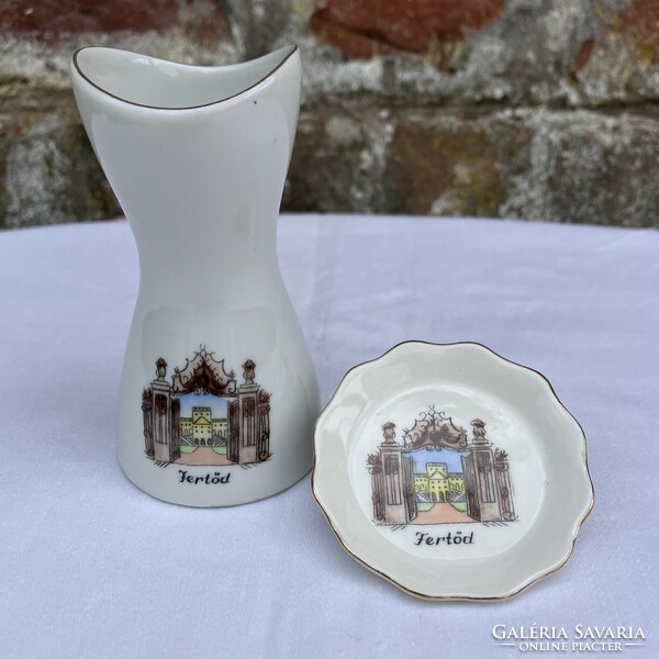 Aquincumi Fertőd gyűjtői porcelán váza és tányér - dísztányér - mini tányér - emléktárgy