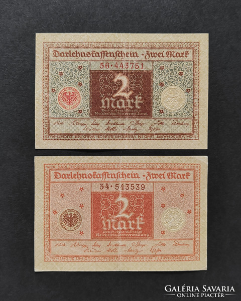 Germany 2 x 2 stamp 1920, vf, two versions