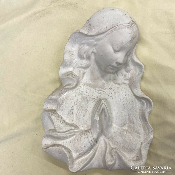 Antique unglazed porcelain Mary wall relief