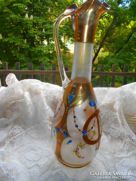 Art Nouveau numbered painted broken glass decanter