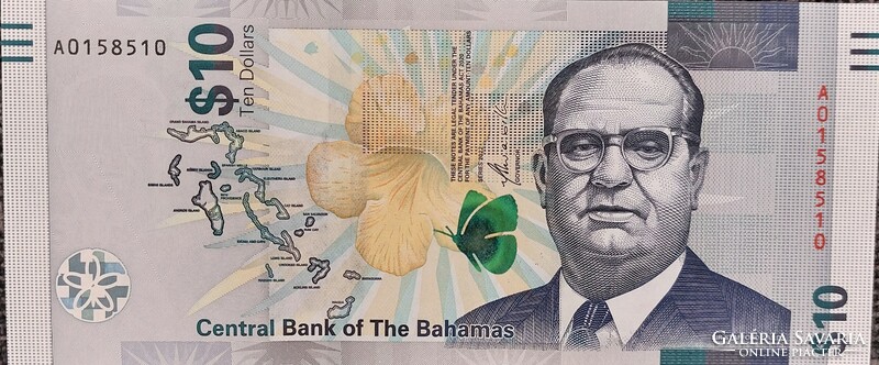 Bahama-szigetek 10 dollár, 2022, UNC bankjegy