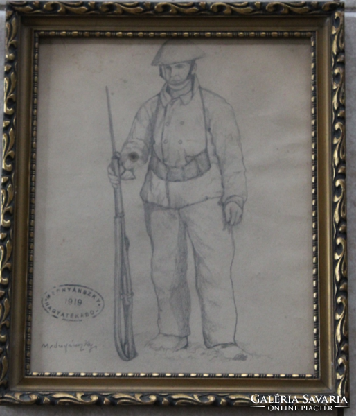 Pencil drawing with signature Mednyánszky: soldier