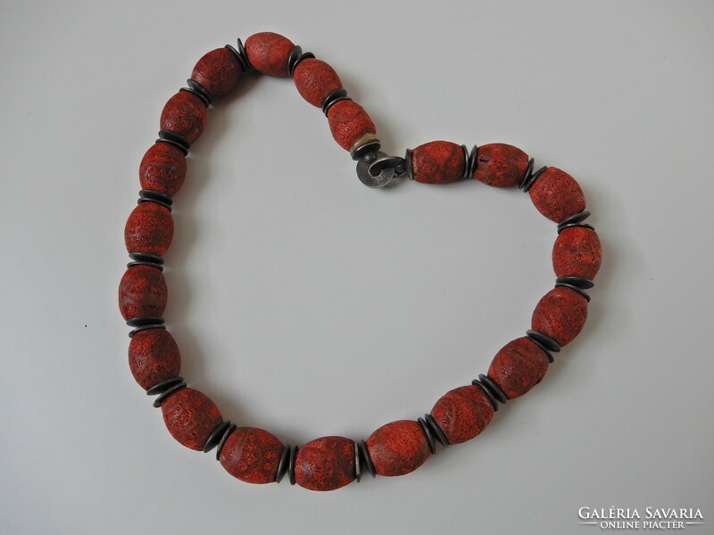Necklace made of old large foam coral beads with silver clasp and spacers