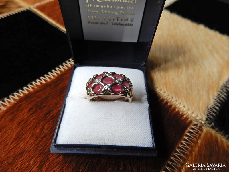 Old gold-plated silver ring with ruby stones