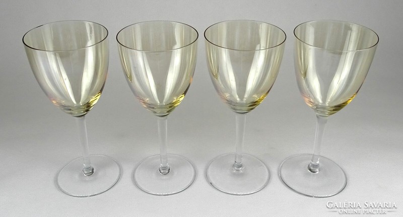 1N629 Régi sárga irizáló talpas üveg pezsgős pohár 4 darab
