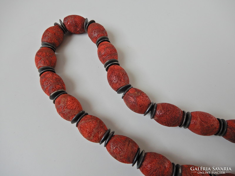 Necklace made of old large foam coral beads with silver clasp and spacers