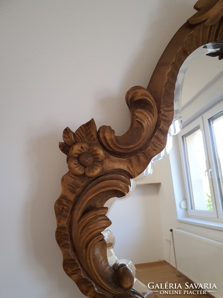 Bécsi barokk fa keret, kézi csiszolású fazettás tükörrel. (Videó!)