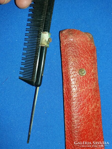 Antique leather case metal handle telescopic comb and nail file set in leather case as shown in the pictures