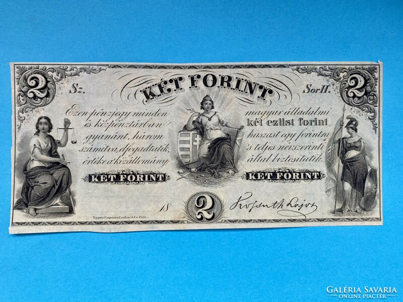 Kossuth emigrációs KÉT FORINT bankó / Philadelphia 1852 "H" sorozat