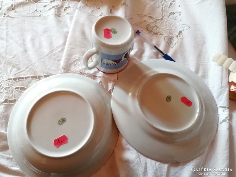 Ritka, Zsolnay, kisvakondos gyermek étkészlet szett, vitrin állapotú