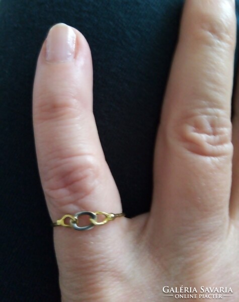 Silver little finger ring inlaid with gold
