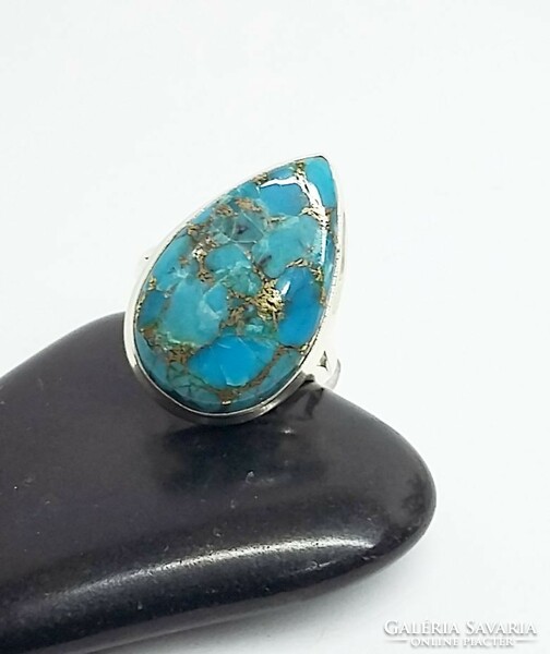 Silver ring with a genuine turquoise stone, size 54
