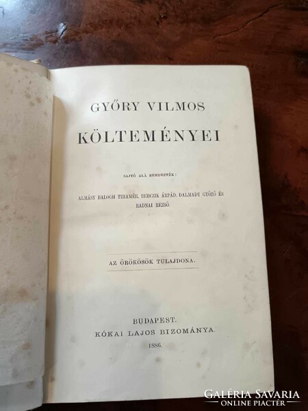 Győry Vilmos költeményei, 1886-os szép díszkötésben, aranyozott lapél, antik könyv