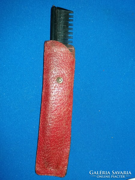 Antique leather case metal handle telescopic comb and nail file set in leather case as shown in the pictures