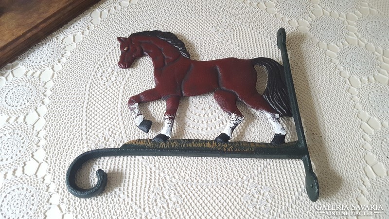 Large painted cast-iron horse-decorated wall-mounted business card holder